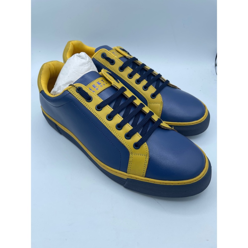 Nekta Genesis Navy Yellow Leather Low Top Sneakers Mens Size 10 NEW